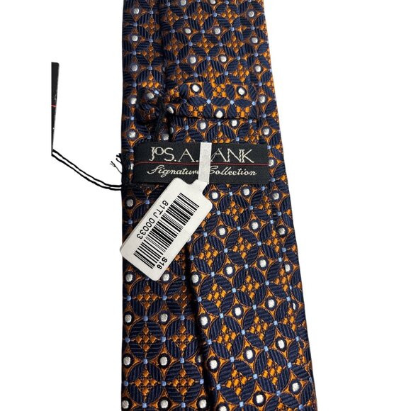 Jos. A. Bank Signature Collection 100% Silk Mens Tie Navy & Orange Geometric Pat - Picture 4 of 6
